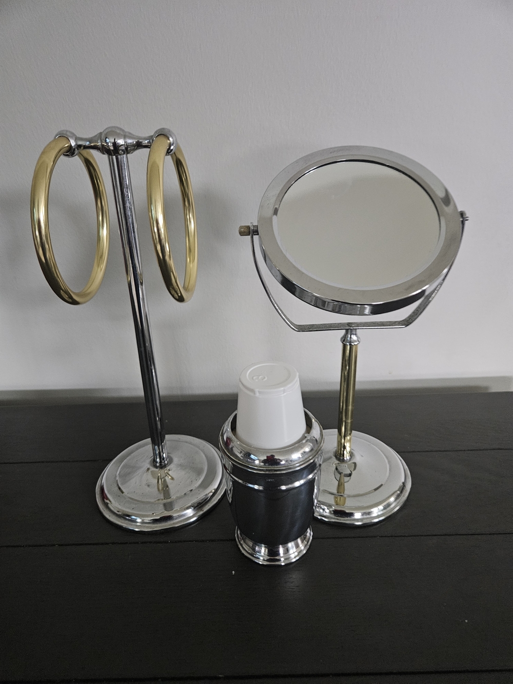 Chrome and Gold Double-Tone Vanity Set with Round Mirror